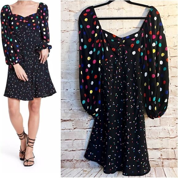 Rixo polka dot smocked party dress puff sleeve - Picture 1 of 6